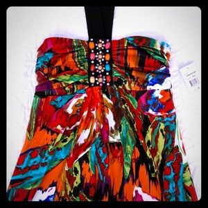 NWT Colorful Halter Bandeau Maxi Dress - Small